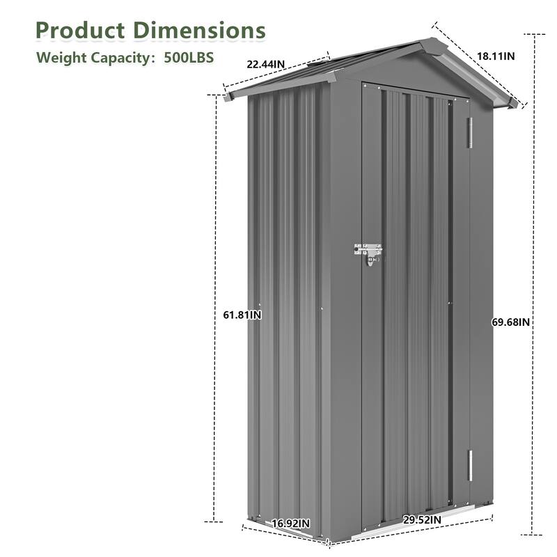 Black Metal Outdoor Garden Shed Storage Locker with Waterproof Roof and UV Protection - 29.52"W x 16.92"D x 69.68”H