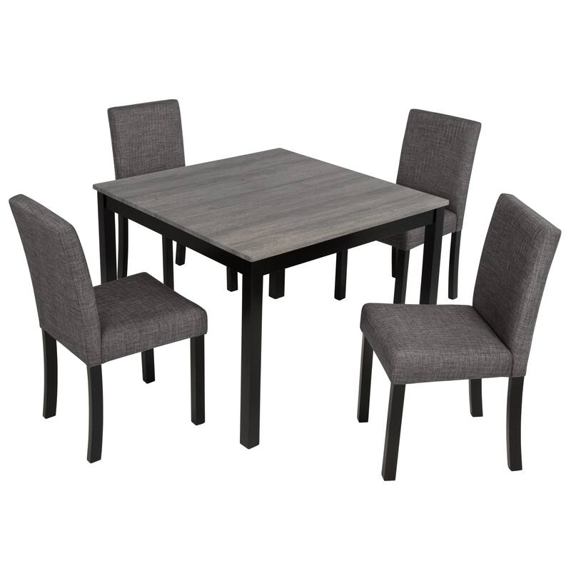 5-Piece, Modern Dining Table Set, Wooden Dining Table Set with 4 Chairs, for Kitchens and Dining Rooms, Light Grey & Black