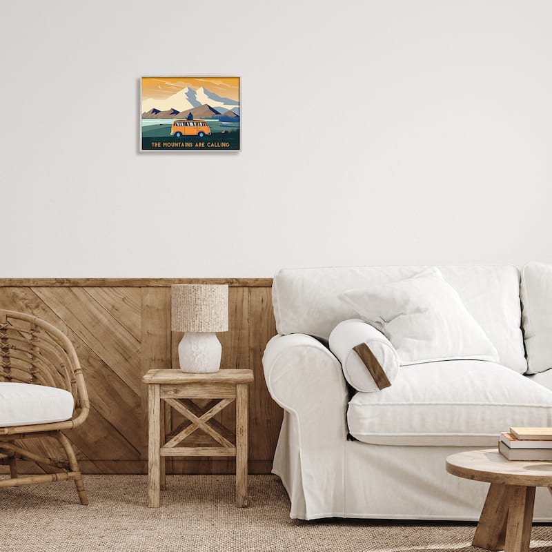 Stupell Mountains Are Calling Bold Orange Van Travel Explore Quote Framed Wall Art