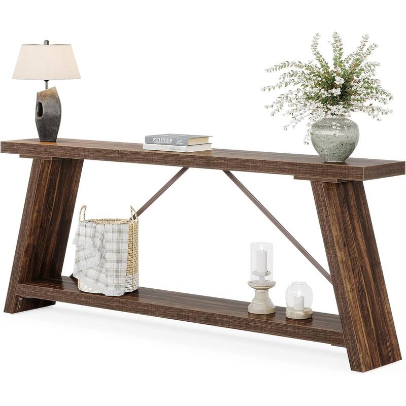 70.9" Extra Long Industrial Console Table Behind Couch with Storage Shelves for Living Room, Foyer