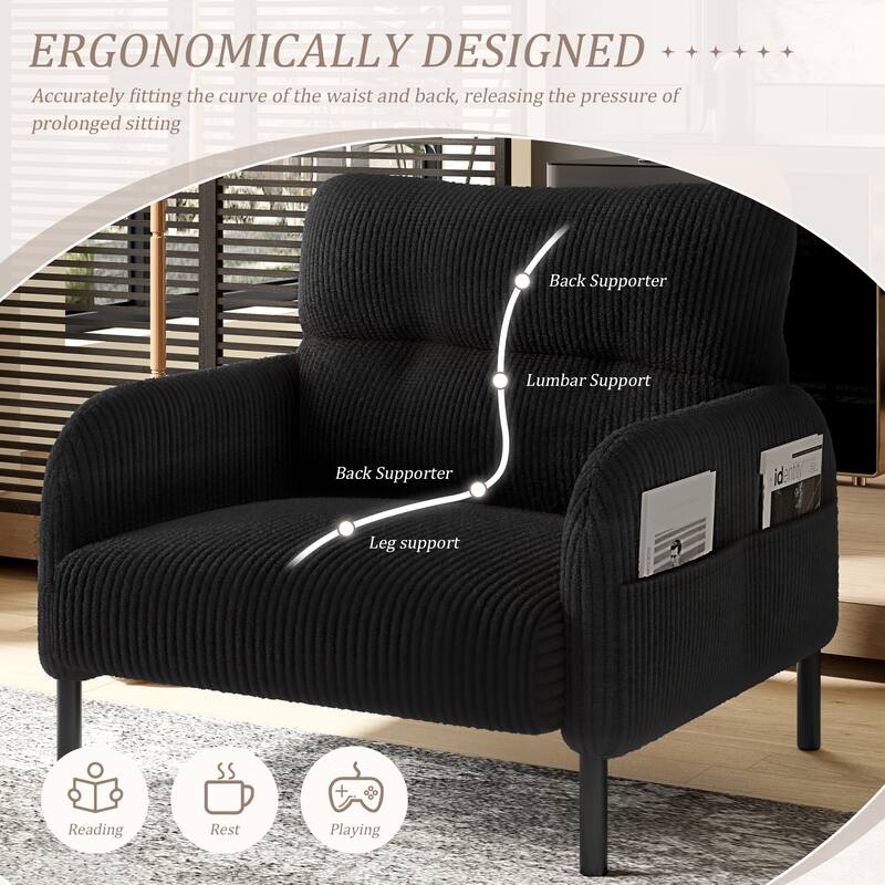 Comfortable Monochrome Single Person Wide Seat Chair, Suitable For Living Rooms And Bedrooms