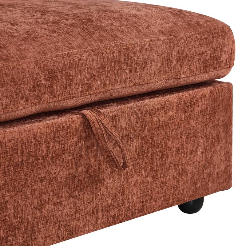 Chenille Modular Sectional Sofa with Right-Arm Chaise & Dual Ottomans
