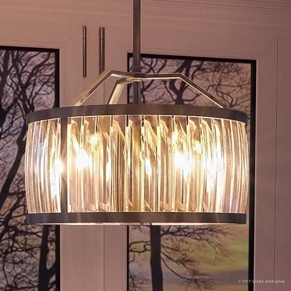 Luxury Crystal Chandelier, 12.75"H x 20.5"W, with Modern Style, Drum Design, Brushed Nickel Finish (60 to 100 Watts - Steel - Nickel - 4 to 6 - - Chandeliers For Bedrooms by Overstock.com