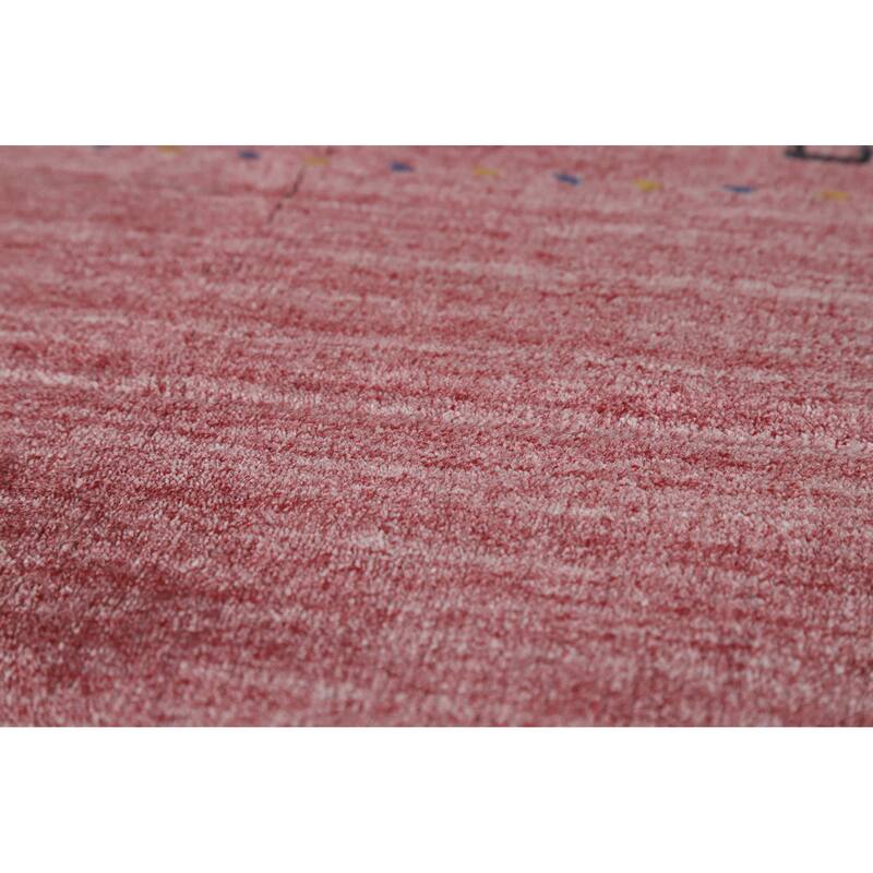 Hand Knotted Oriental 100% Wool Carpet Tribal Animal Pictorial Pink Gabbeh Area Rug - 5' 10'' X 3' 11''