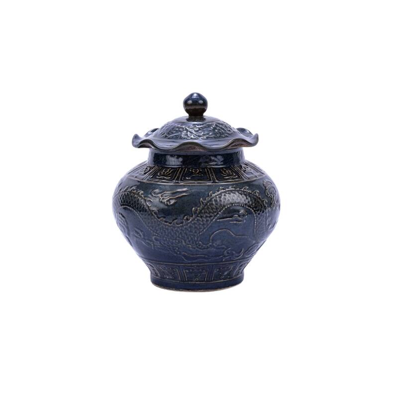 Carved Dragon Lotus Decorative Jar