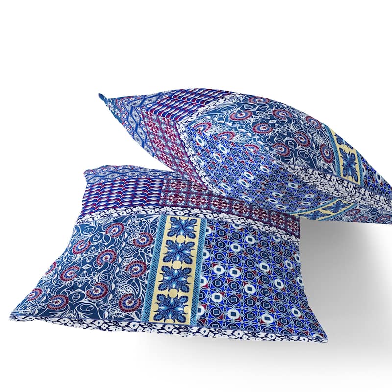 HomeRoots Set of Two 16" X 16" Blue and White Blown Seam Floral Indoor Outdoor Throw Pillow - 16.00' X '16.00' X '5.00