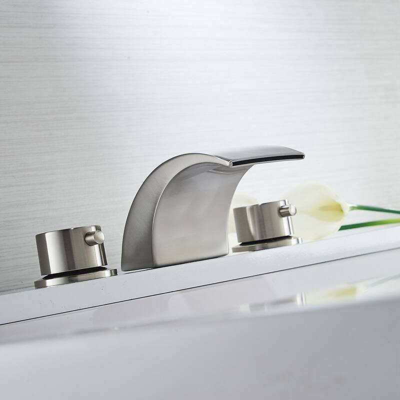 LED Waterfall Widespread Polished Nickel Bathroom Faucet
