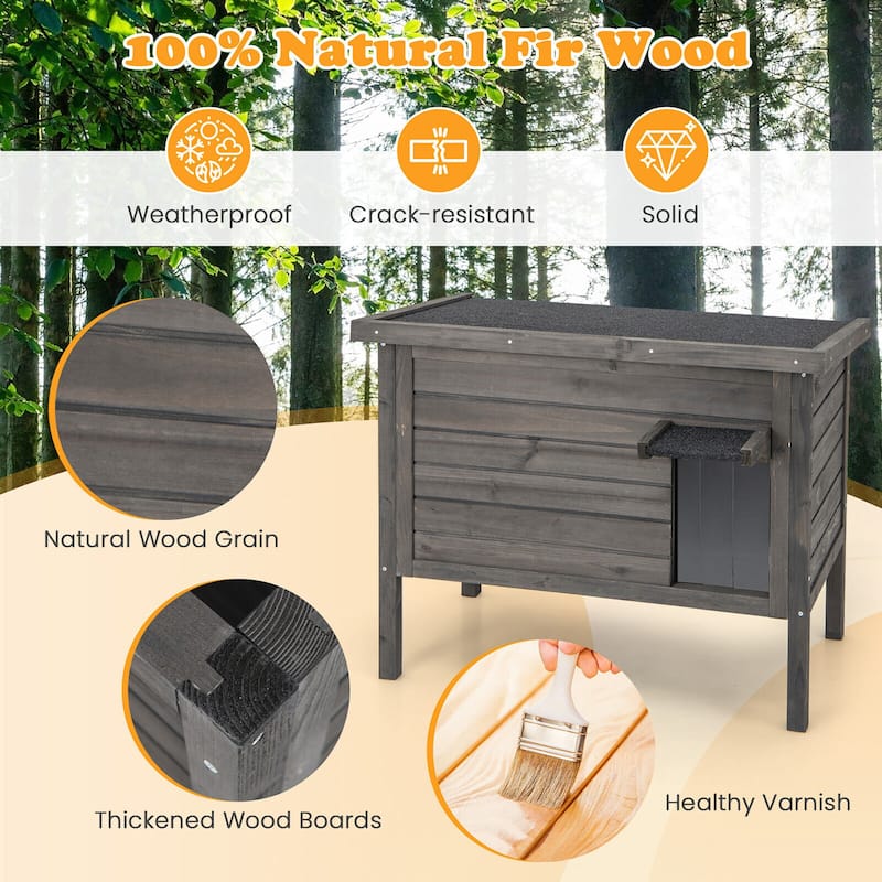 Gymax Insulated Wooden Cat House w/ All-Round Foam Insulated Double