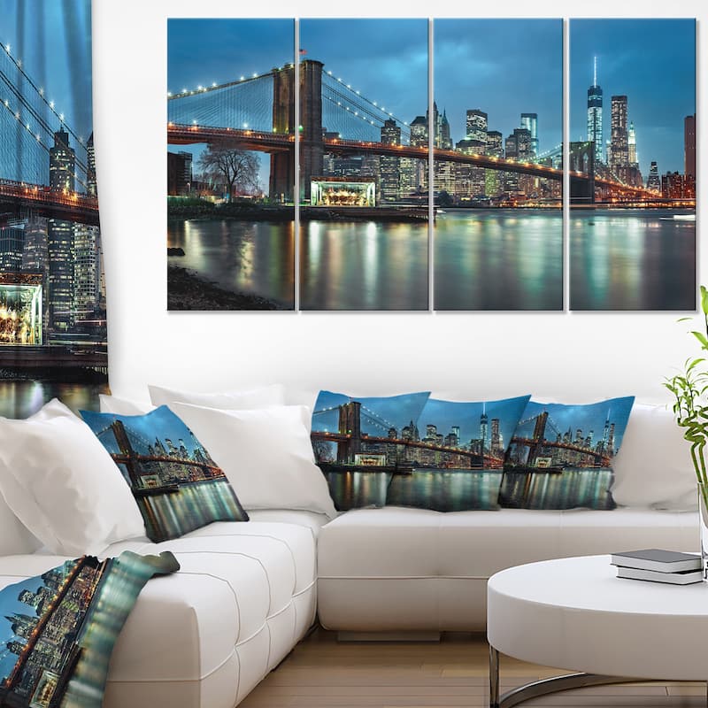 Brooklyn Bridge and Skyscrapers - Cityscape Canvas print - Blue - Bed ...