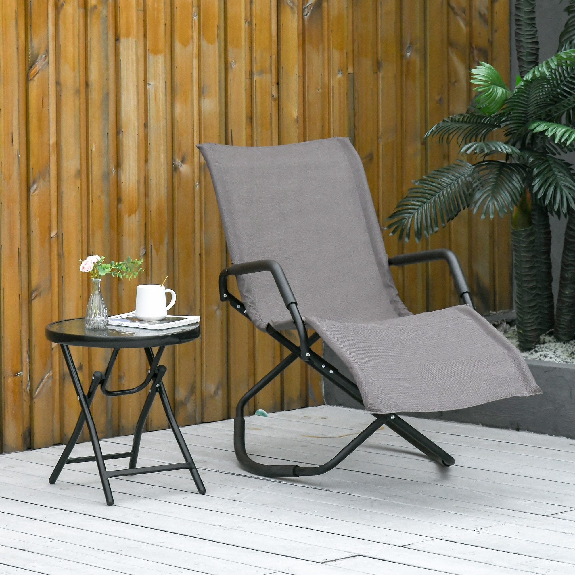 Outsunny Garden Rocking Sun Lounger Outdoor Zero-gravity Folding Reclining Rocker Lounge Chair for Sunbathing