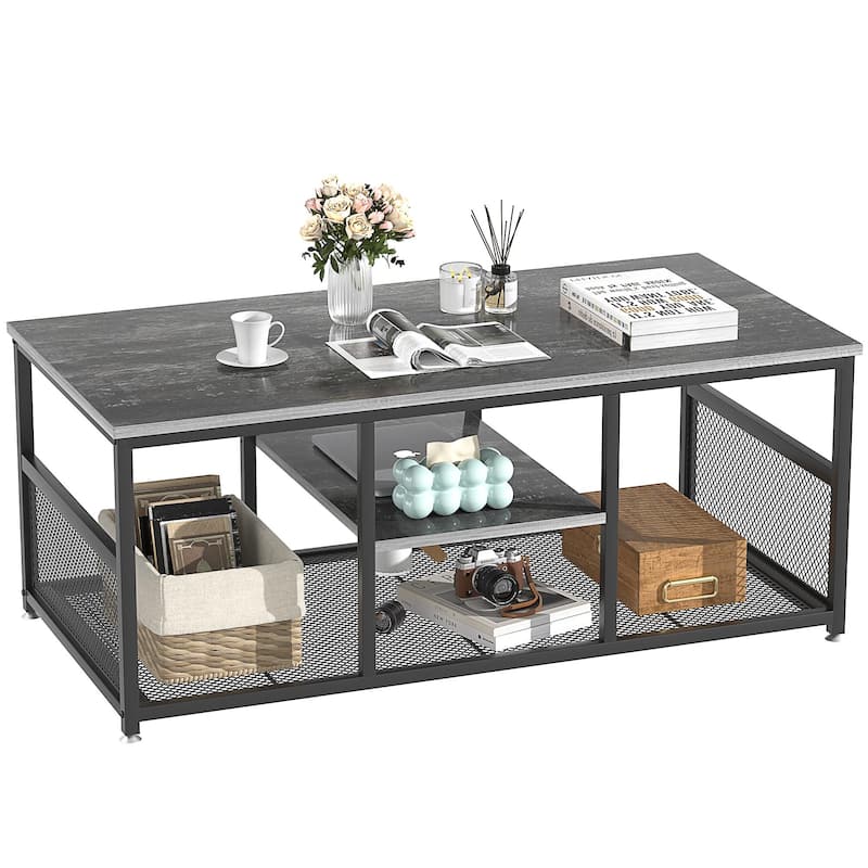 Taomika Coffee Table, TV Cabinet, Wood and Metal Industrial Cocktail Table, TV Stand