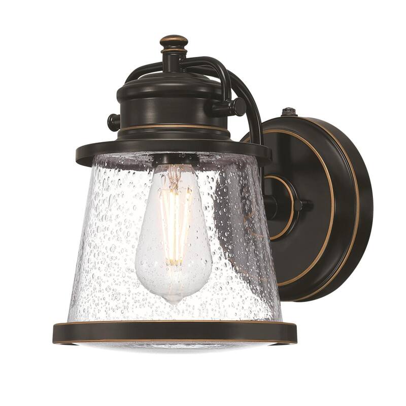 Westinghouse Lighting Emma Jane One Light Outdoor Wall Fixture with Dusk to Dawn Sensor, Amber Bronze Finish, Clear Seeded Glass