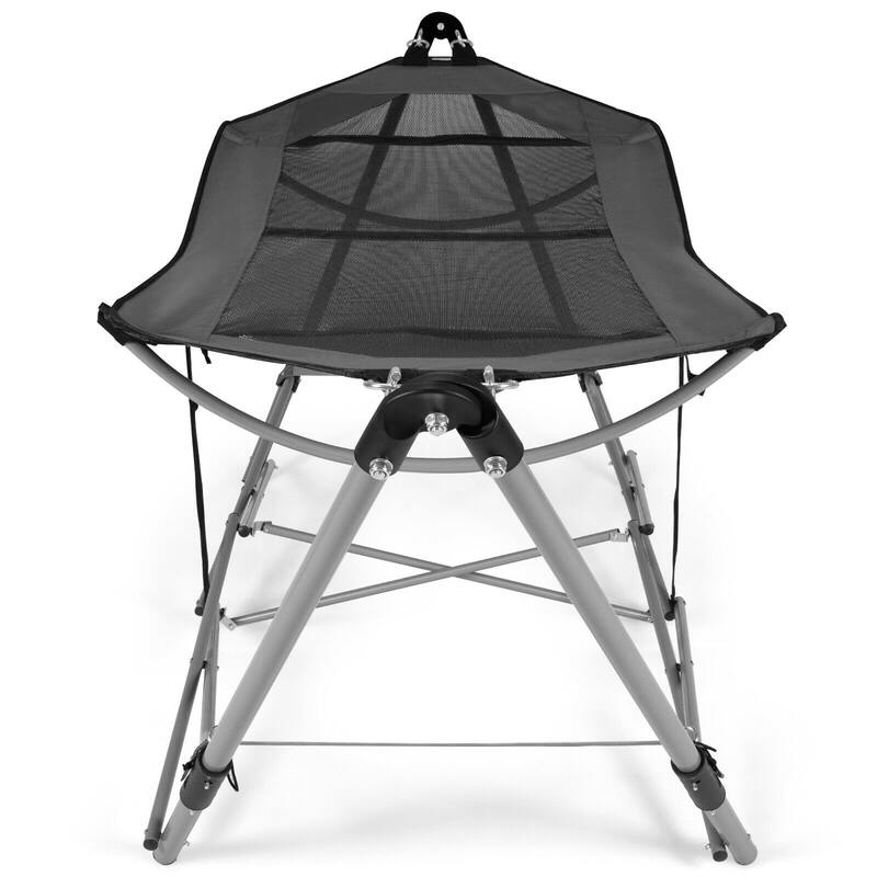 Gymax Folding Hammock Indoor & Outdoor Hammock with Side Pocket & Iron