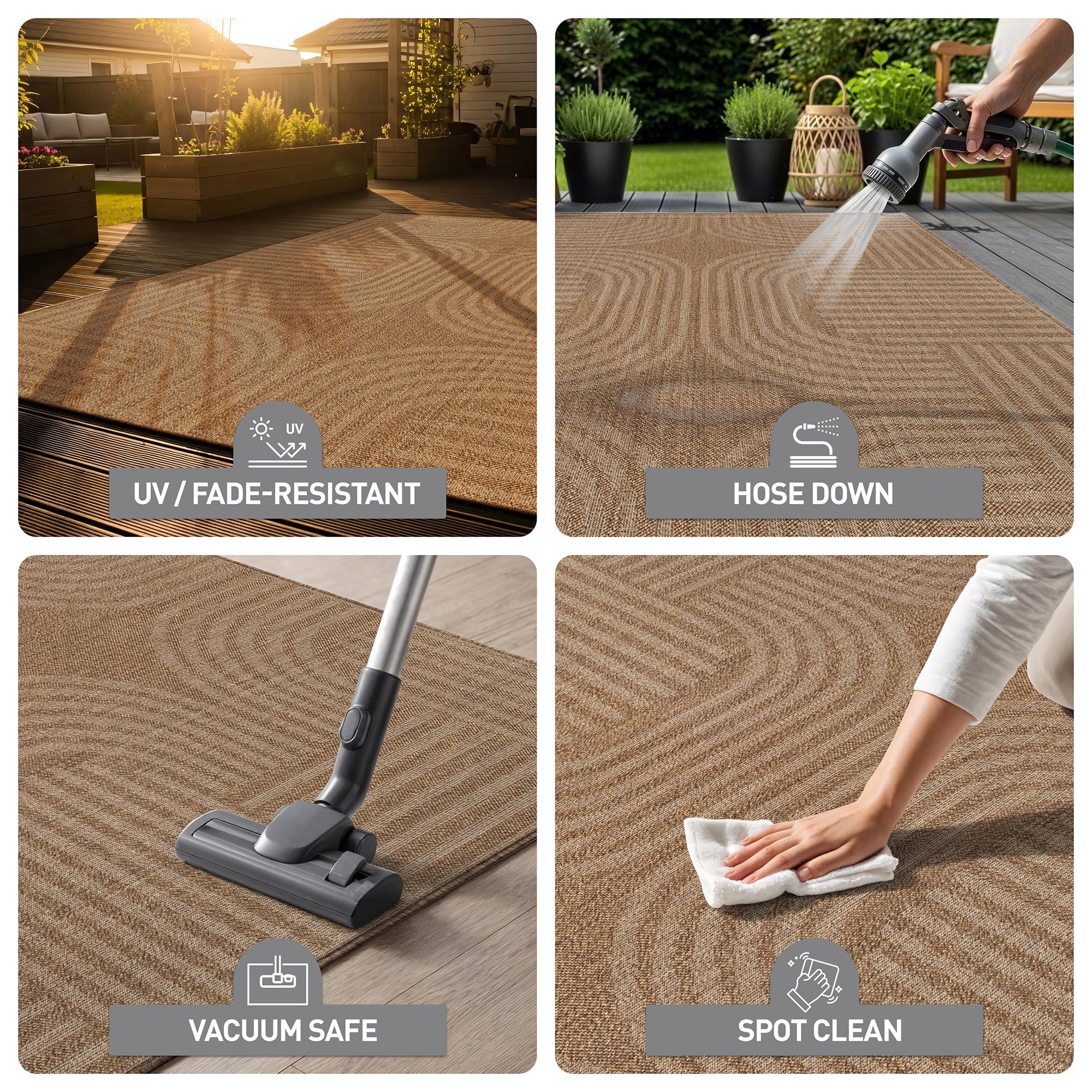 World Rug Gallery Geometric Indoor/Outdoor Flat Woven Area Rug - Natural Jute-Style, Easy-Care Patio Rug for Balcony Patio Deck