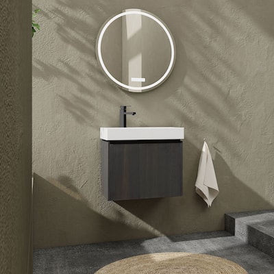 24 in. W Single Sink Wall-Mounted Bath Vanity with White Resin Top