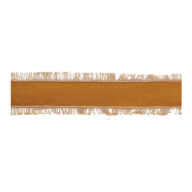 Set of 2 Wired Holiday Ribbons 180" Long Jute and Cotton Ribbon with Fringe for Gift Wrapping or Decor - 180”L x 4”W x 0.25”H - Orange