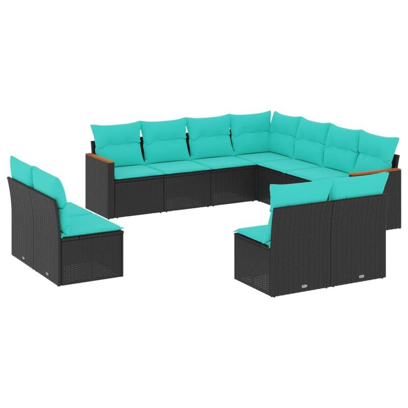 vidaXL 11 Piece Patio Sofa Set with Cushions Black Poly Rattan