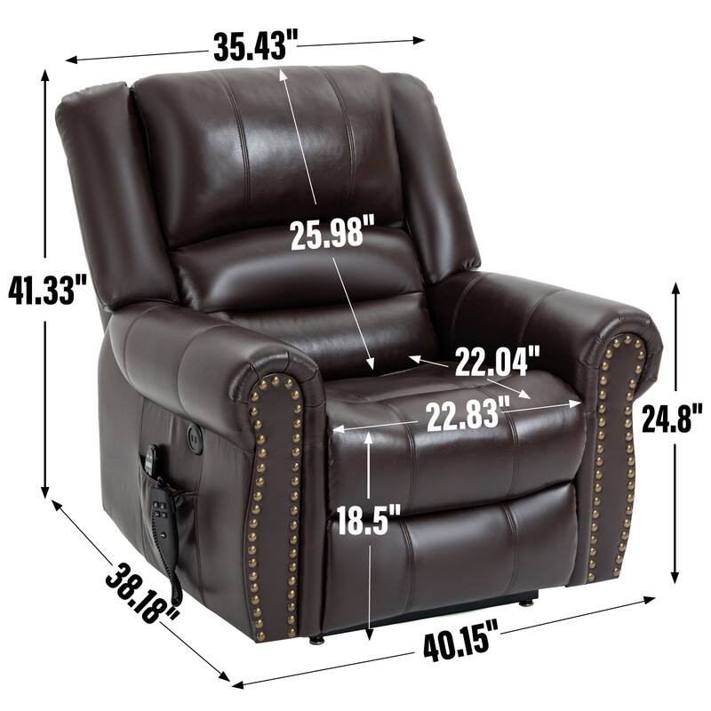 Power Lift Recliner Chair with Heat Massage - Dual Motor Heavy Duty, Faux Leather, 350 lbs Capacity