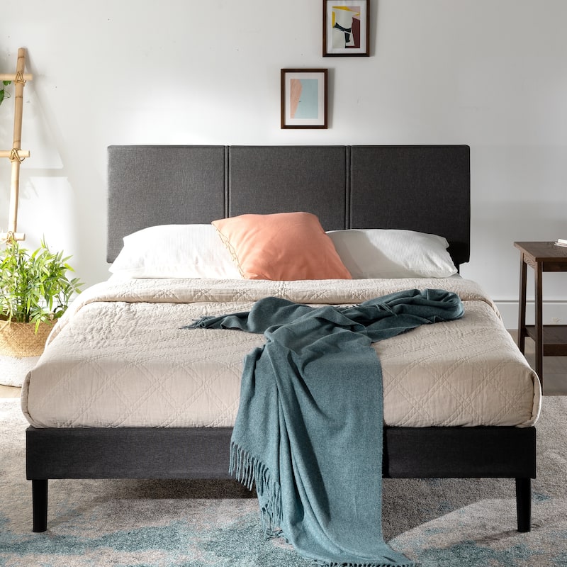 Priage by ZINUS Grey Upholstered Platform Bed Frame with Sustainable Bamboo Slats