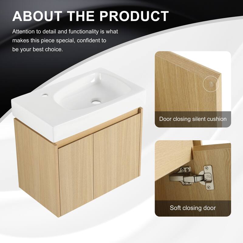 GDFStudio - Levistar Modern Wall-Mounted Bathroom Vanity with Scratch-Resistant Sink & Soft Close Door for Small Space