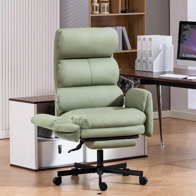 Cross-legged Office Chair with Flip-up Arms and Headrest, High-Back Ergonomic Executive Chair with Footrest and Side Pockets