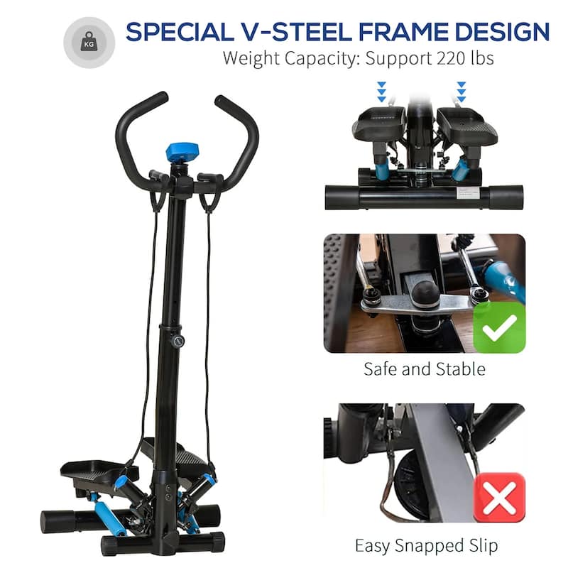 Portable Stair Stepper Machine with Removable Resistance Bands LCD Screen Full Body Cardio Workout Adjustable Handlebar