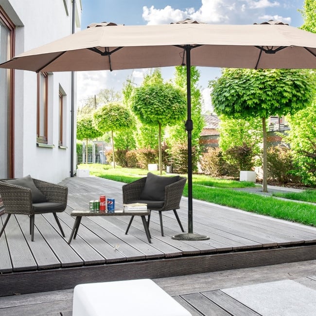 15' Twin Patio Umbrella Double-Sided Outdoor Market Umbrella without Base - 15' x 9.0' x 8' (L x W x H)