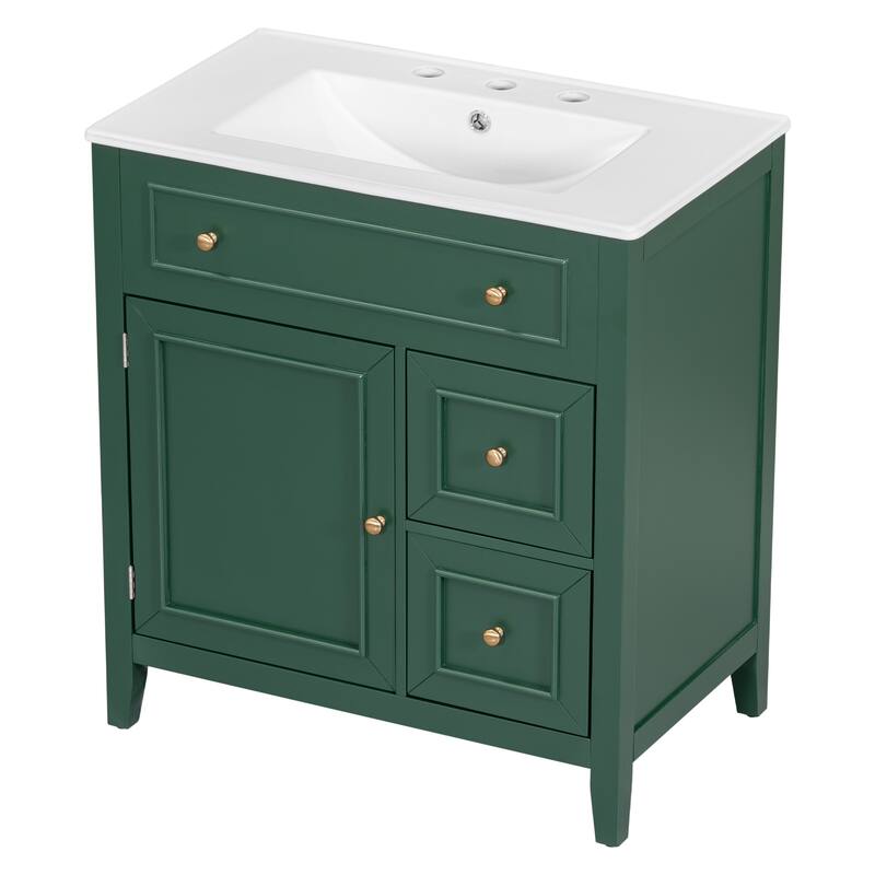 30" Bathroom Vanity with Sink Top, Bathroom Vanity Cabinet with Door and Two Drawers, Solid Wood Frame, One Package