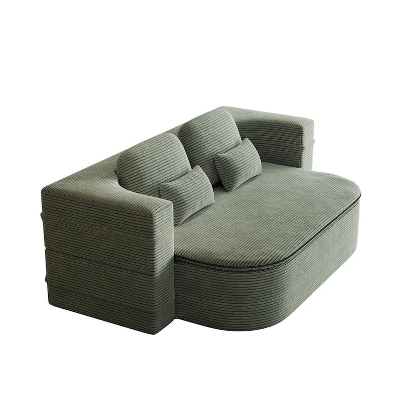 GDFStudio - Lysander Corduroy Foldable Sleeper Sofa Bed with Multi Functional Blanket