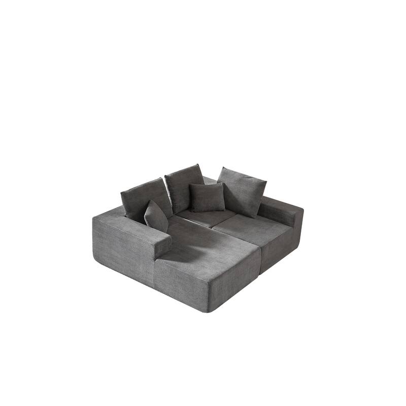 Modular Sectional Sofa with L Shape Chaise Lounge, Corduroy Upholstered 3 Seater Sofa, Deep Seat Cloud Sofa with Pillows