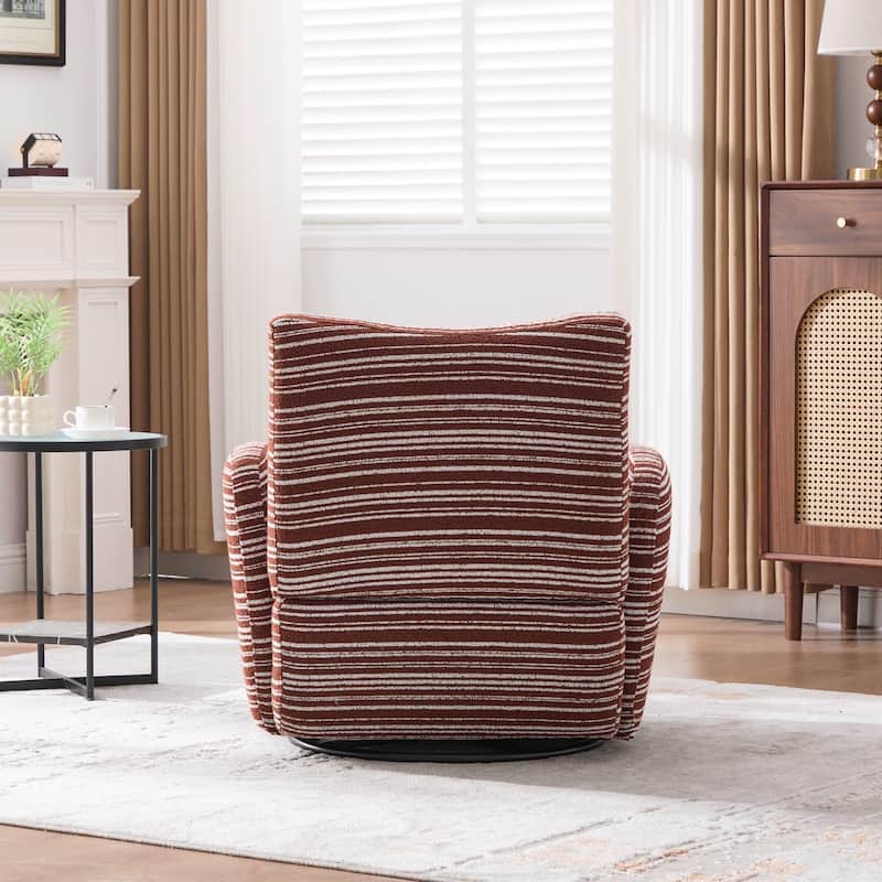 Modern Style 360° Swivel Leisure Chair Fabric Striped Armrest Swivel Chair and metal bracket, suitable for living room, balcony