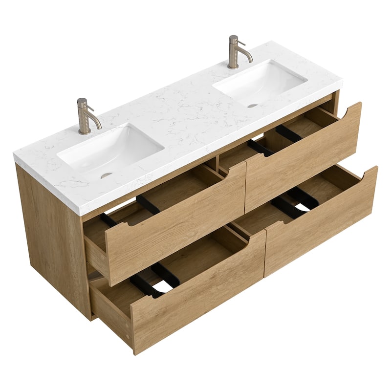 24"36"48"60"72"84" Floating Bathroom Vanity with Engineered Top Rectangulare Sink Solid Wood - 60"