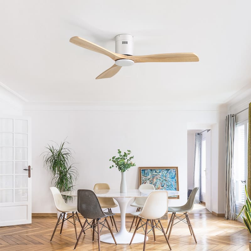 52 Inch Noiseless Flush Mount Ceiling Fan with Remote/Smart App Control,Dimmable Lights Optional,Reversible Motor