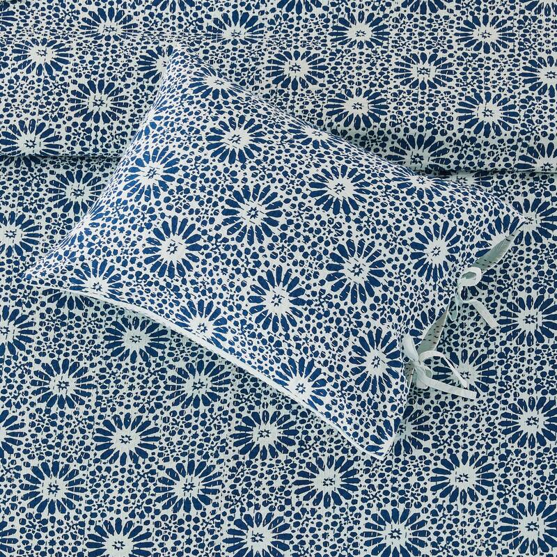 Melange Hand Stitched Kantha Flower Block Print Coverlets and Shams