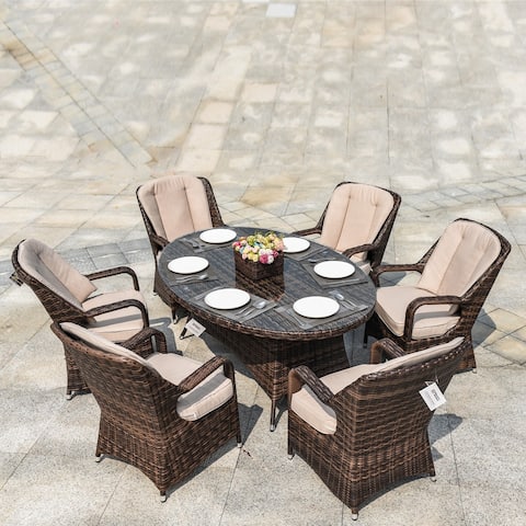 7-piece Patio Wicker Dining Set with 6 Standard Dining Chairs
