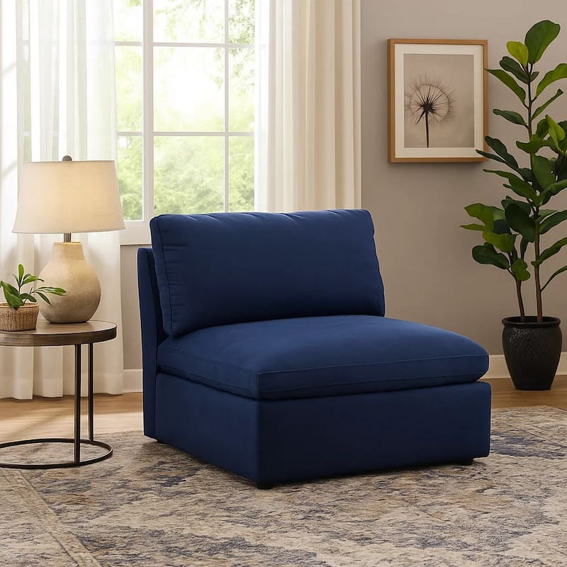 Armless Chair with Fabric Seat and Pillow Back, Blue