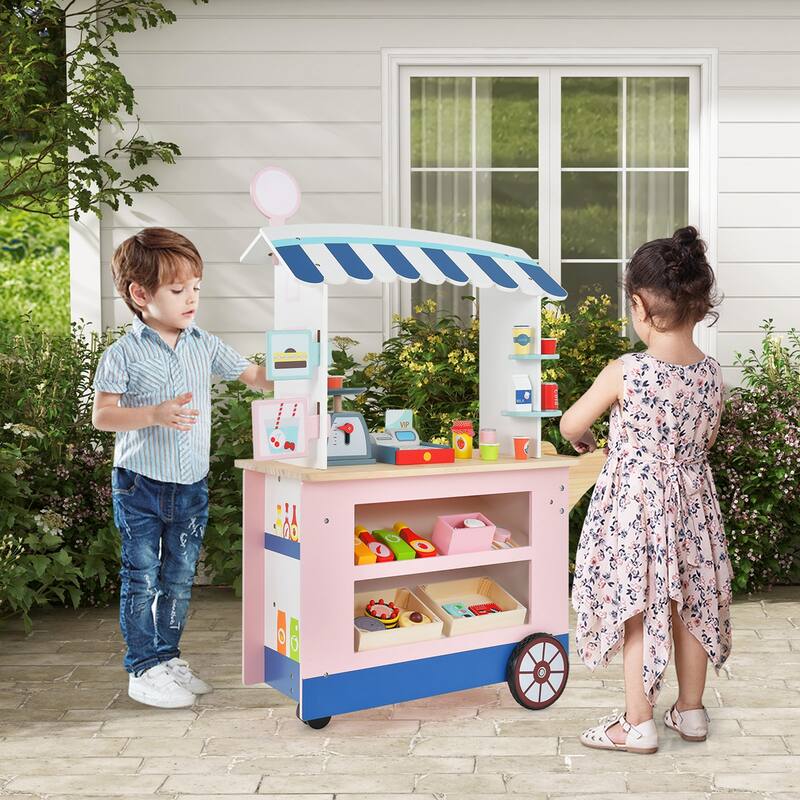 Costway Kids Snacks & Sweets Food Cart Kids Toy Cart Play Set with 30 - See Details