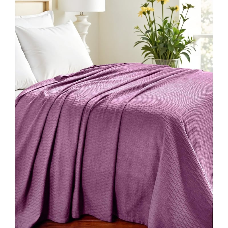 HomeRoots King Purple Cotton Woven Geometric Blanket - King - Purple
