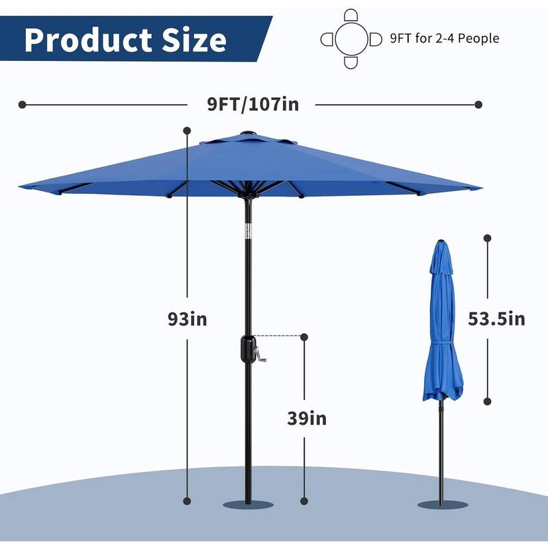 Coromose 9FT Outdoor Patio Umbrella, 8 Sturdy Ribs, for Garden, Poolside, Deck