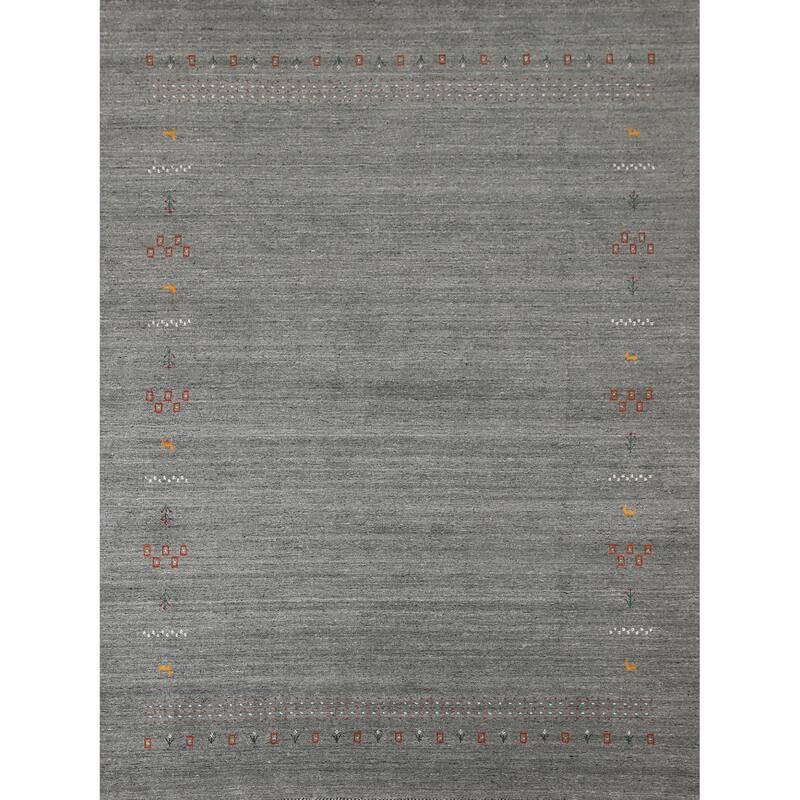 Silver Gray Gabbeh Living Room Area Rug Hand-Knotted Wool Carpet - 8'0"x 9'11"