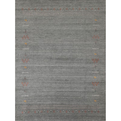 Silver Gray Gabbeh Living Room Area Rug Hand-Knotted Wool Carpet - 8'0"x 9'11"
