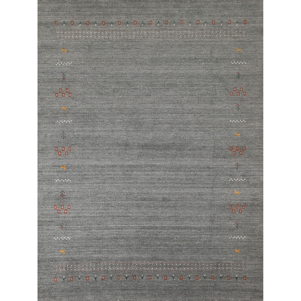 Silver Gray Gabbeh Living Room Area Rug Hand-Knotted Wool Carpet - 8'0"x 9'11"