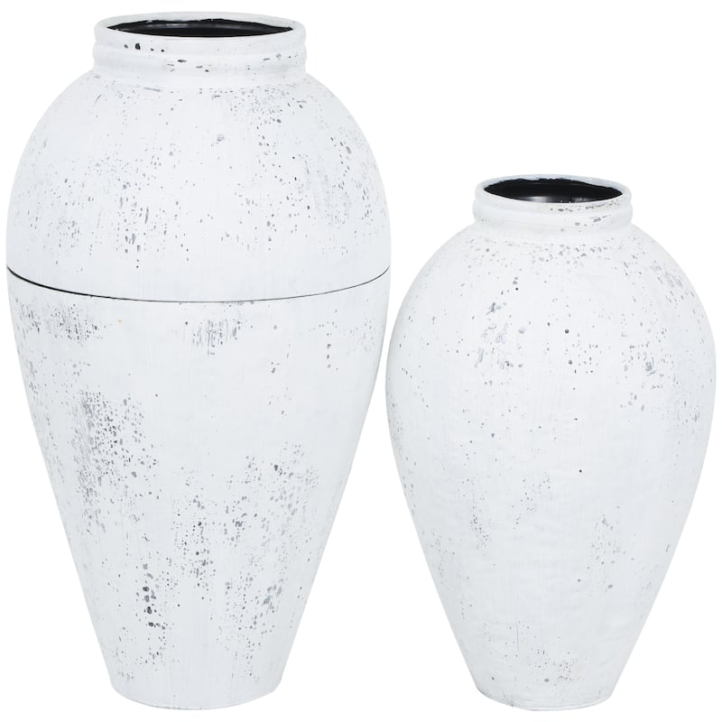 Metal Tall Distressed Pot Floor Vase - Set of 2 White - Roche River Decor