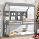 preview thumbnail 14 of 25, Twin House Loft Bed with Semi-enclosed Roof, Shelves and Ladder, White Grey