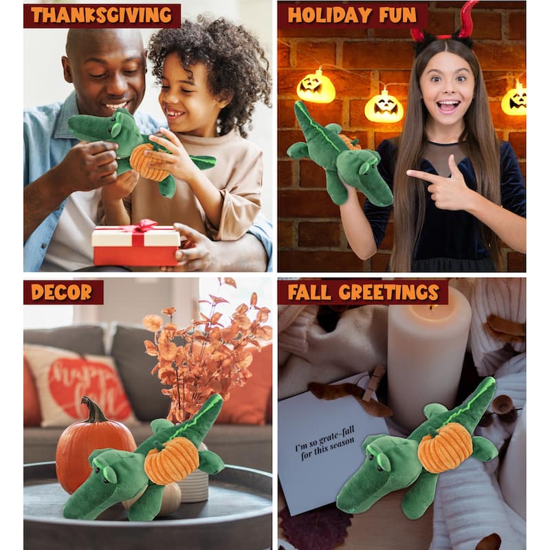 DolliBu Super Soft Alligator Stuffed Animal with Pumpkin Decor Plush - 6 inches