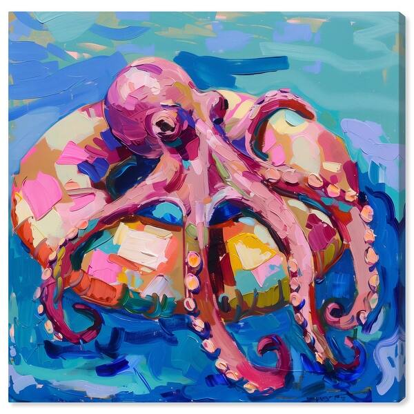 slide 2 of 17, Pool Floatie Octopus Canvas Trendy Animal Art by Art Remedy, Gallery Wrapped 12" x 12"