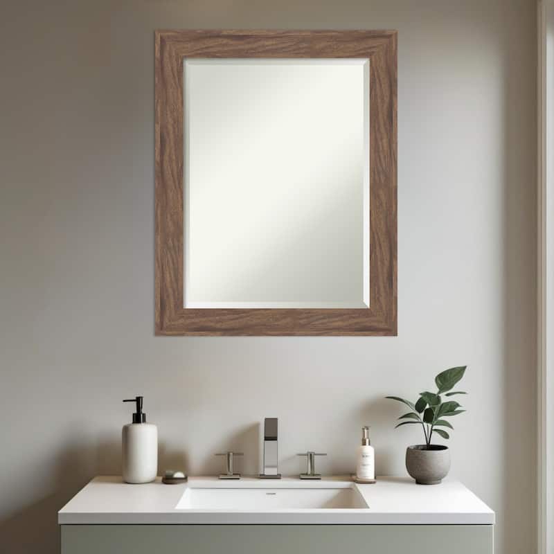 Pia Medium Brown Beveled Framed Bathroom Vanity Wall Mirror - Pia Medium Brown