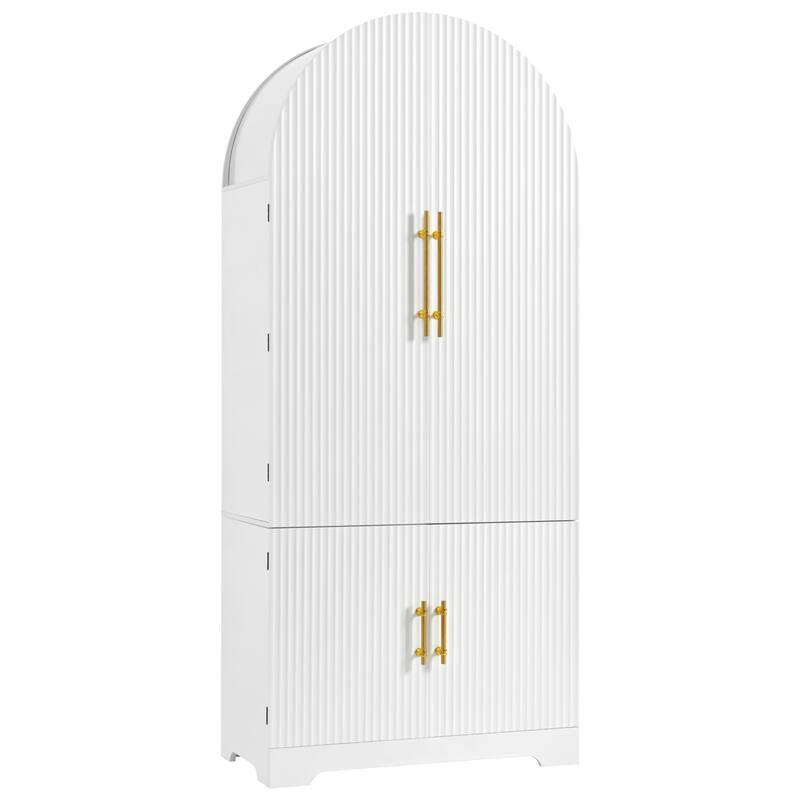 Roomfitters 72" Tall Arched Kitchen Pantry Cabinet with Fluted Doors & Hidden Drawer