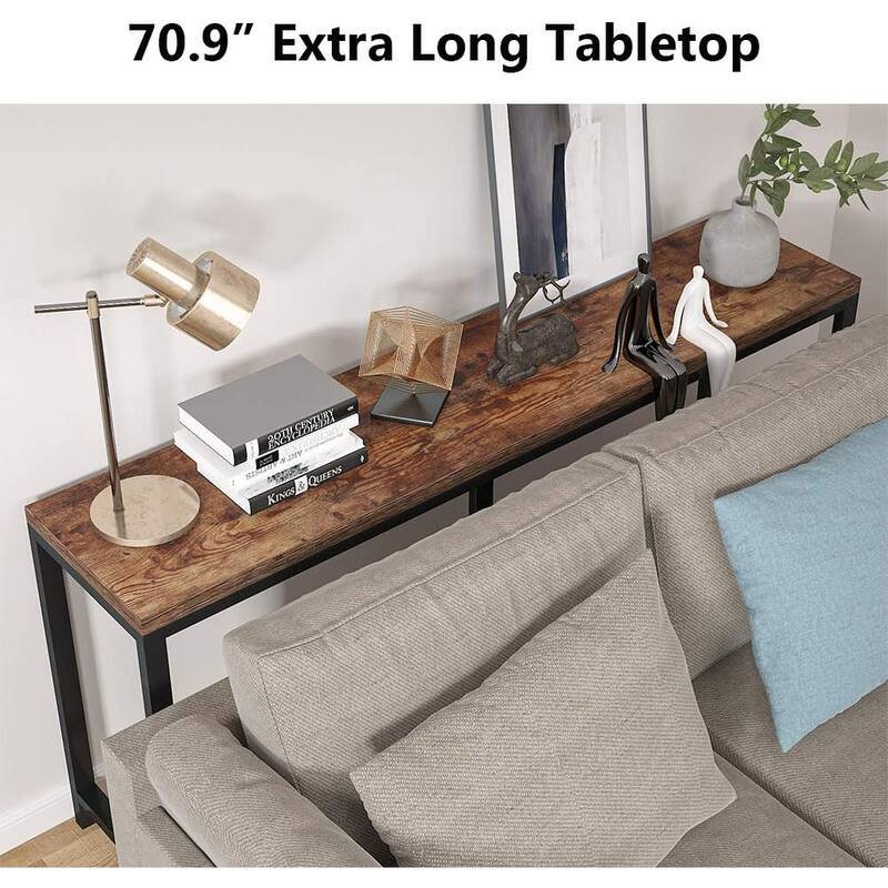 70.9" Brown Extra Long Console Table, Rustic Industrial Narrow Sofa Table for Small Space, Entryway or Living Room
