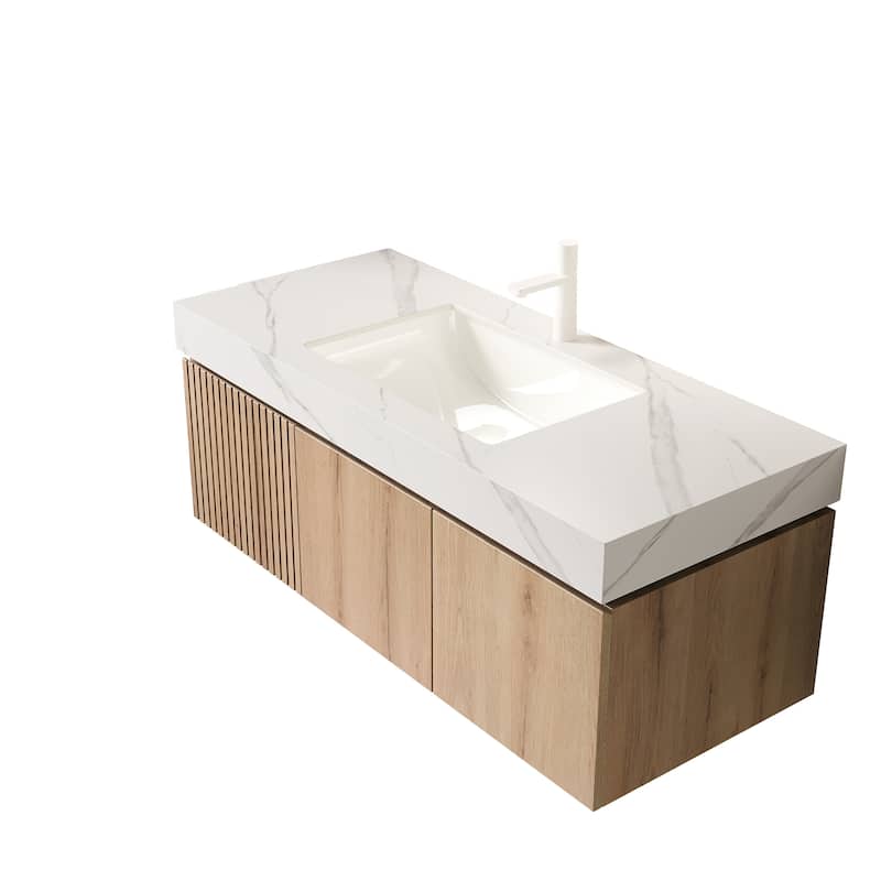 Floating Bathroom Vanity with Sintered Stone Top and Undermount Ceramic Basin